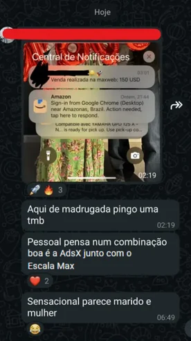 Print de depoimento — venda de R$150 na central de notificações