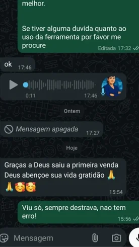 Print de depoimento — primeira venda realizada