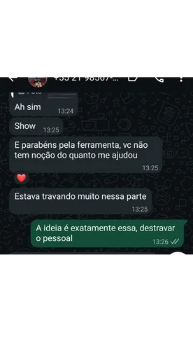 Print de depoimento — suporte surpreendente