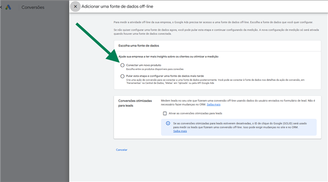 Adicionar uma fonte de dados off-line: opção Conectar um novo produto