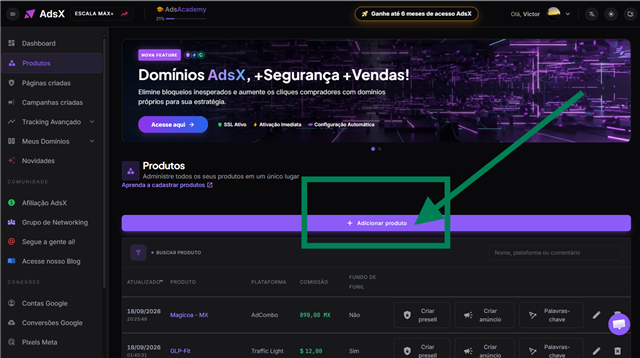 The Add product button, above the product list